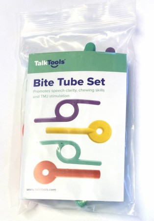 Bitetuber 2 x 4 stk. - Bilateral trening. NB! Nytt design på gul og rød tyggetube - bruken er den samme